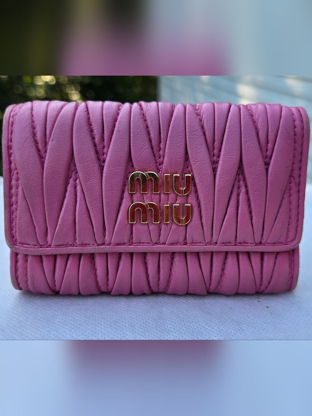 Miu Miu Pink Matelassé Mini 6 Key Case Wallet